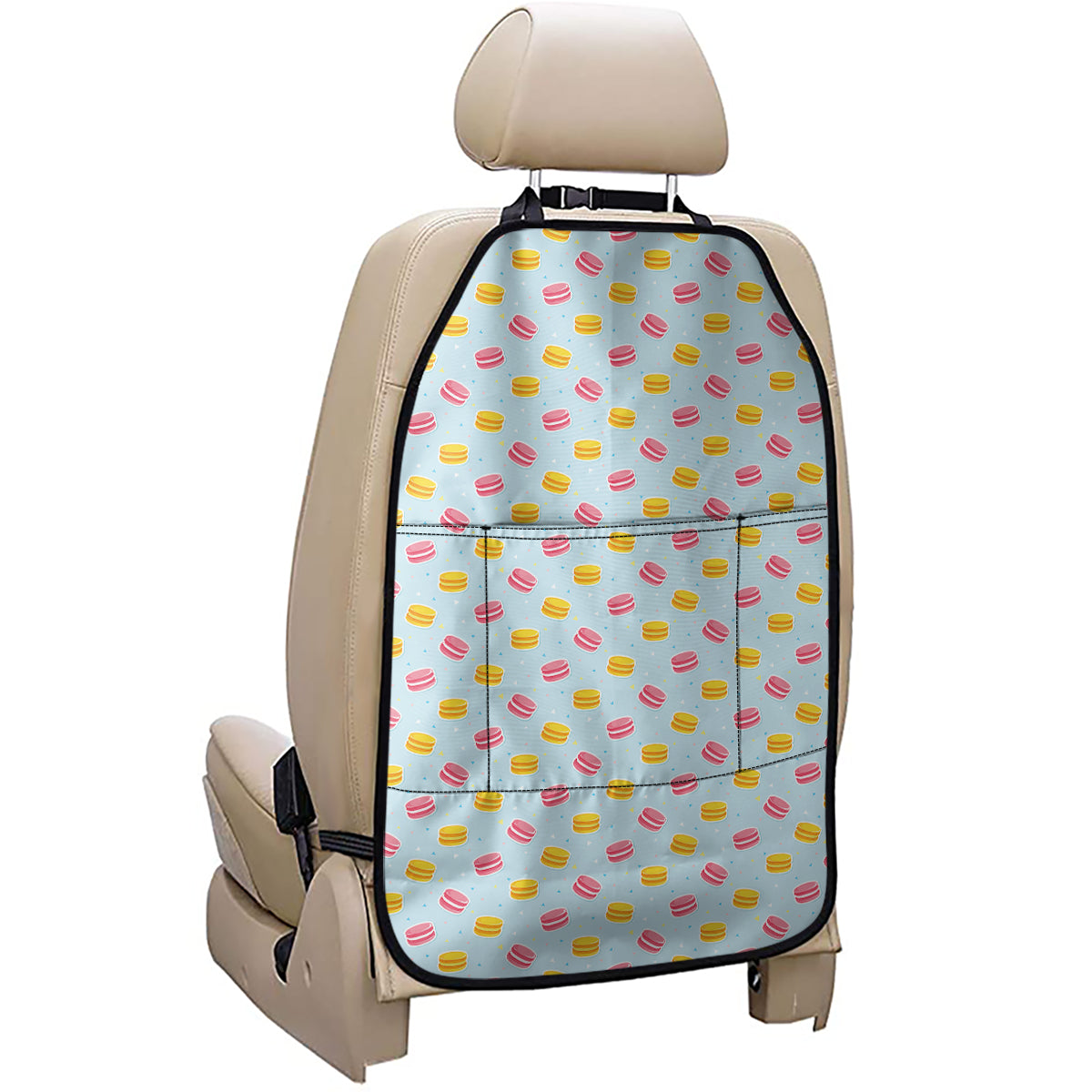 Pink And Yellow Macaron Pattern Print Car Seat Organizers