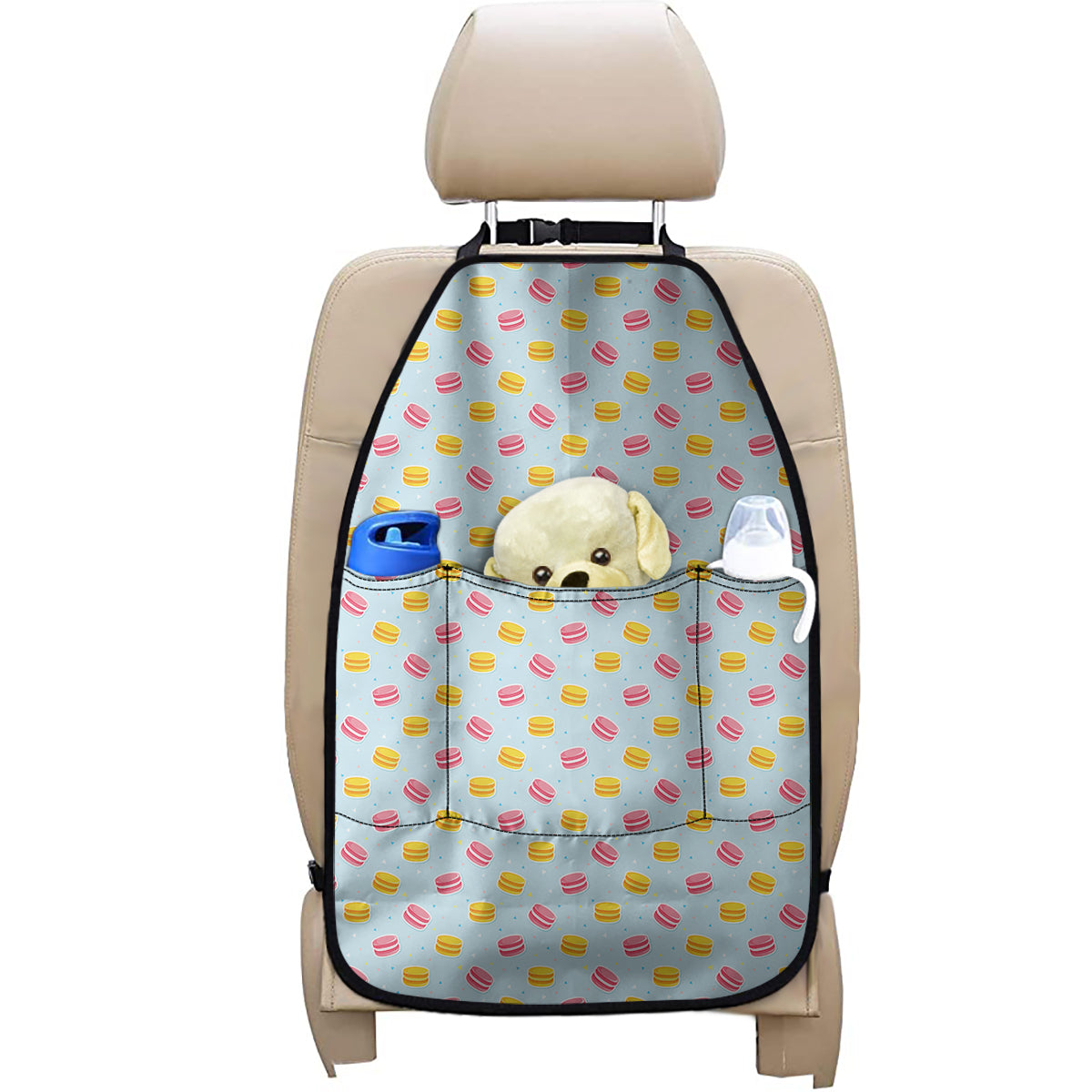 Pink And Yellow Macaron Pattern Print Car Seat Organizers
