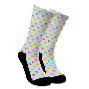 Pink And Yellow Macaron Pattern Print Crew Socks