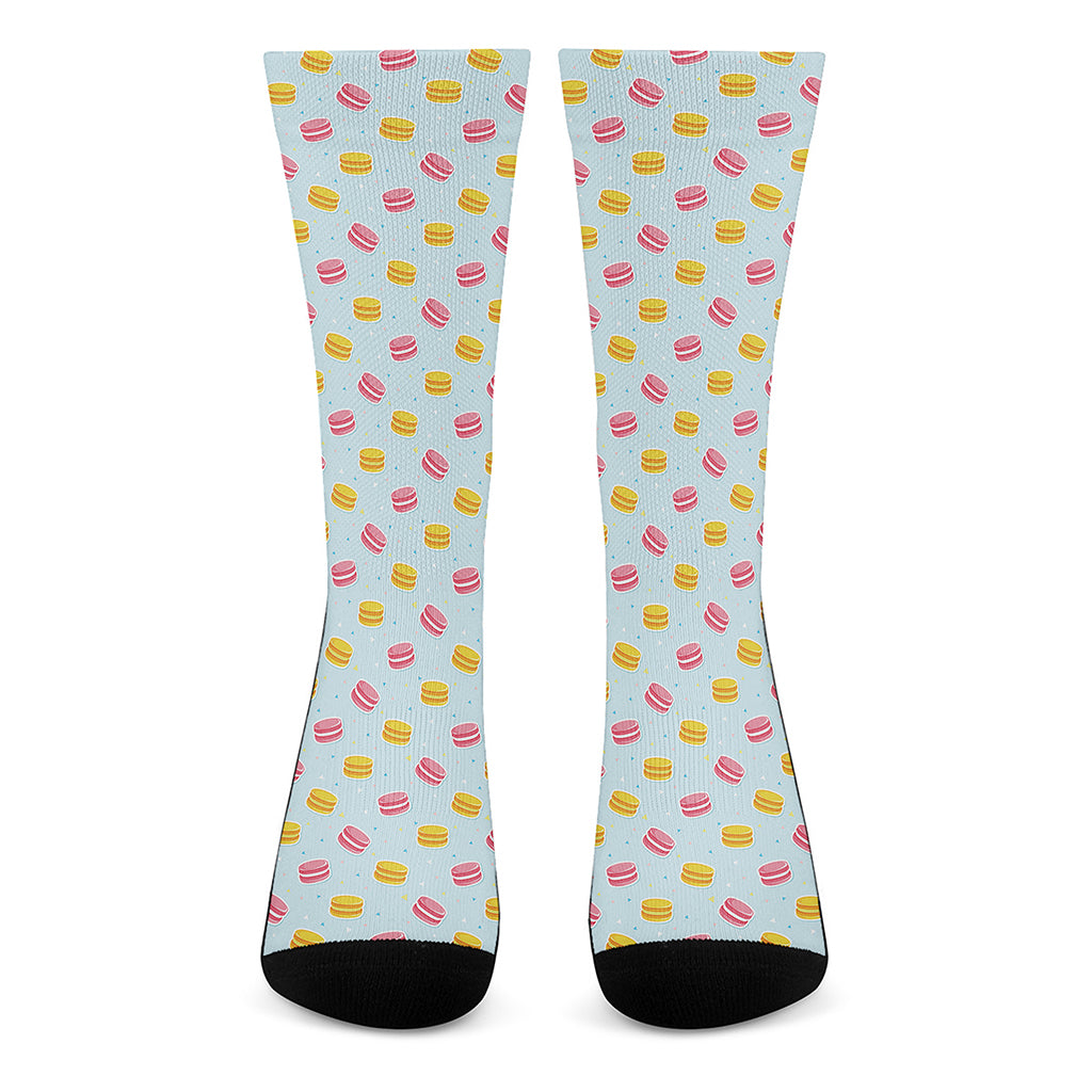 Pink And Yellow Macaron Pattern Print Crew Socks