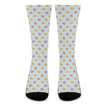 Pink And Yellow Macaron Pattern Print Crew Socks