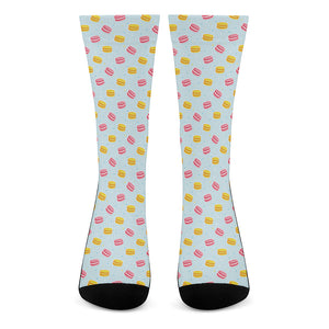 Pink And Yellow Macaron Pattern Print Crew Socks