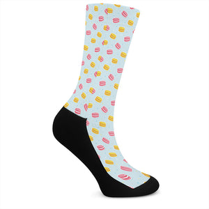 Pink And Yellow Macaron Pattern Print Crew Socks