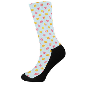 Pink And Yellow Macaron Pattern Print Crew Socks