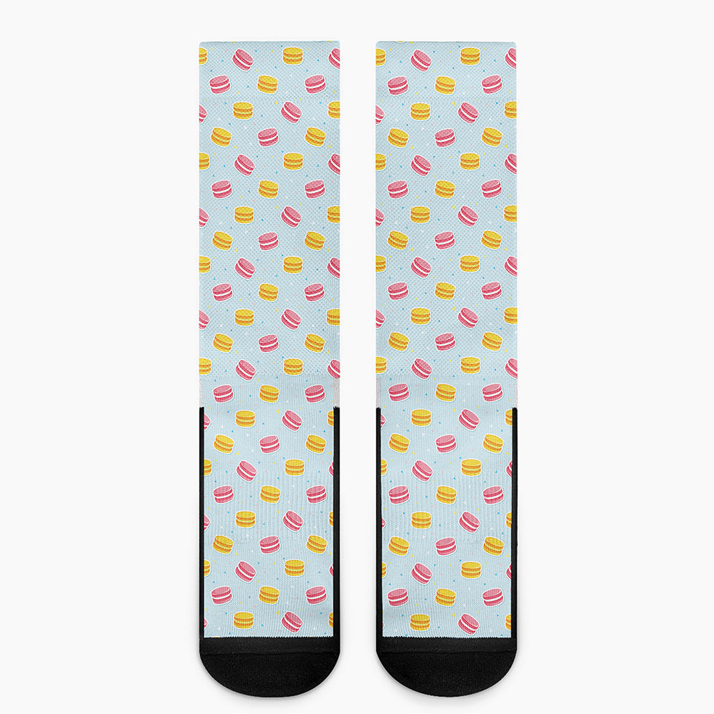 Pink And Yellow Macaron Pattern Print Crew Socks