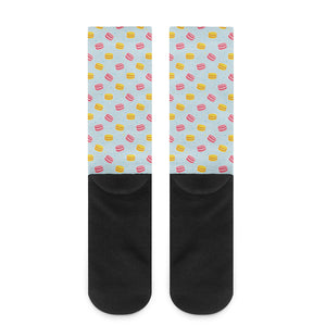 Pink And Yellow Macaron Pattern Print Crew Socks