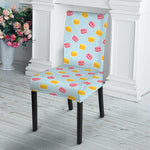 Pink And Yellow Macaron Pattern Print Dining Chair Slipcover