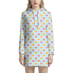 Pink And Yellow Macaron Pattern Print Hoodie Dress