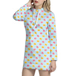 Pink And Yellow Macaron Pattern Print Hoodie Dress