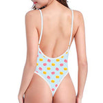 Pink And Yellow Macaron Pattern Print One Piece High Cut Swimsuit