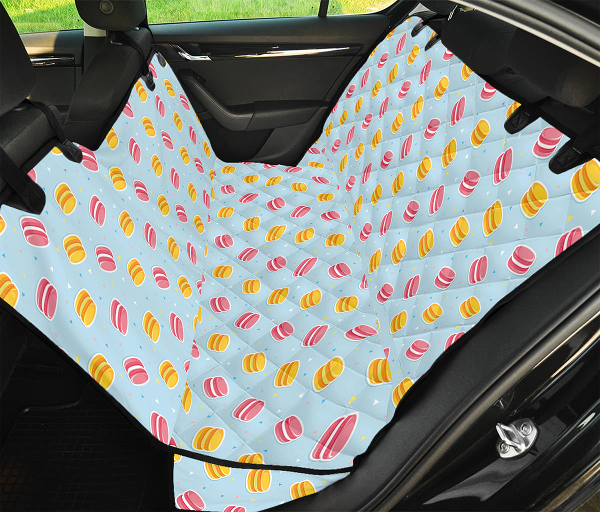 Pink And Yellow Macaron Pattern Print Pet Car Back Seat Cover
