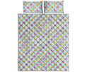 Pink And Yellow Macaron Pattern Print Quilt Bed Set