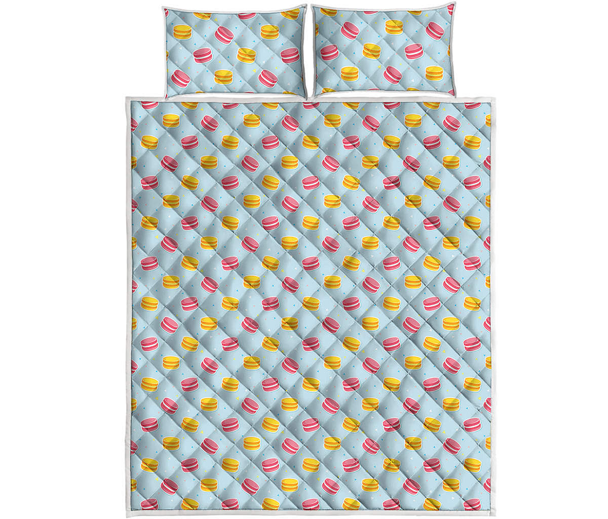 Pink And Yellow Macaron Pattern Print Quilt Bed Set