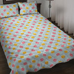 Pink And Yellow Macaron Pattern Print Quilt Bed Set