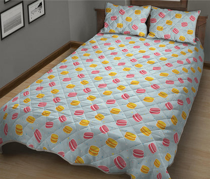 Pink And Yellow Macaron Pattern Print Quilt Bed Set