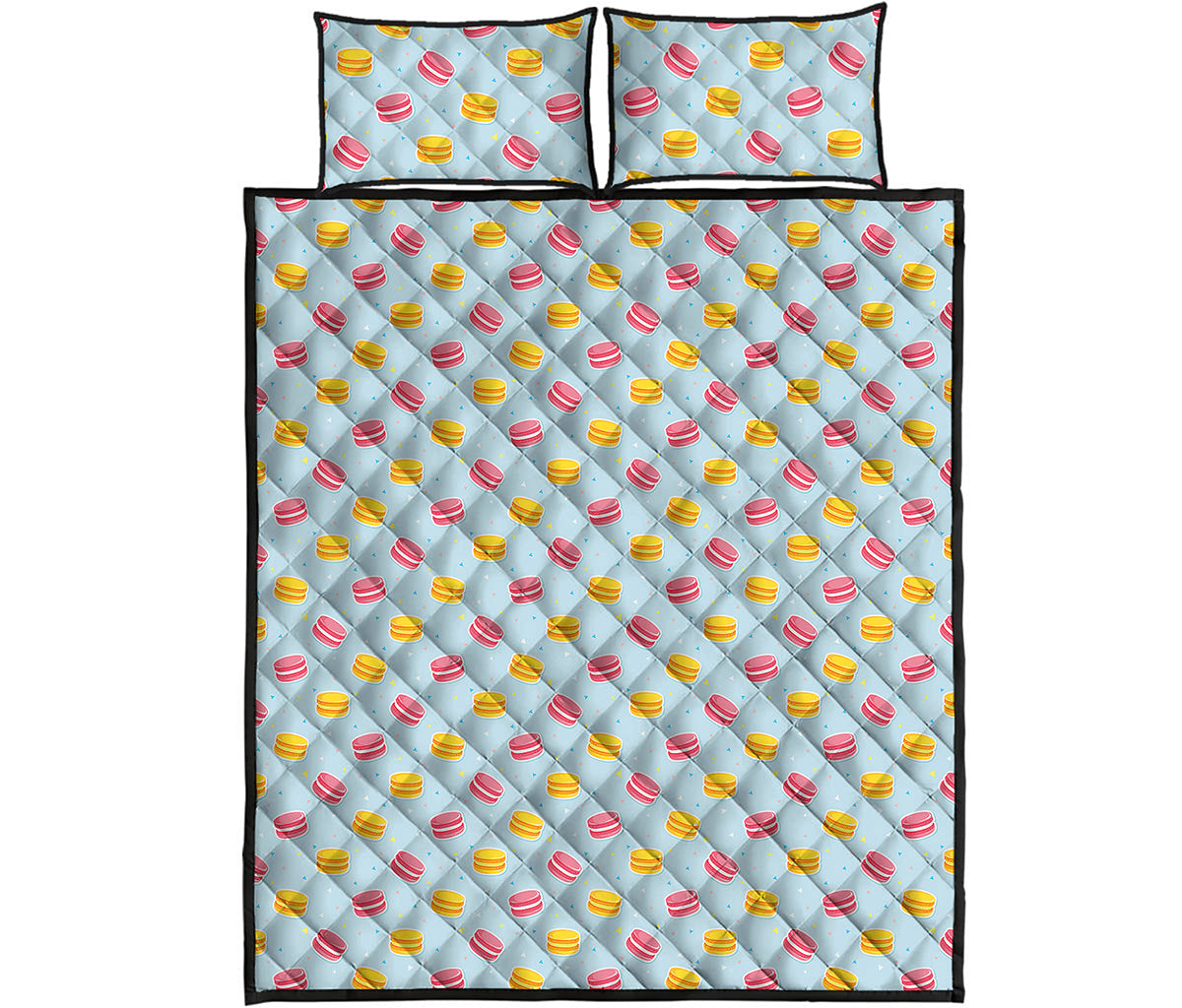Pink And Yellow Macaron Pattern Print Quilt Bed Set
