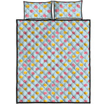 Pink And Yellow Macaron Pattern Print Quilt Bed Set