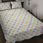 Pink And Yellow Macaron Pattern Print Quilt Bed Set