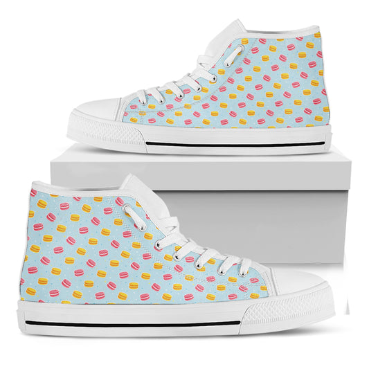 Pink And Yellow Macaron Pattern Print White High Top Shoes