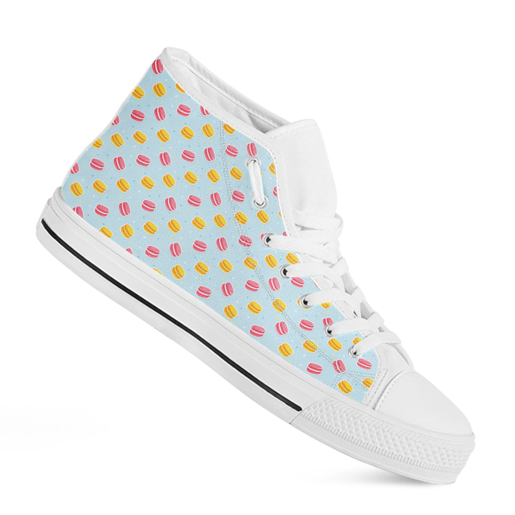 Pink And Yellow Macaron Pattern Print White High Top Shoes
