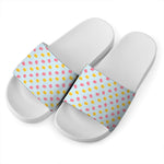 Pink And Yellow Macaron Pattern Print White Slide Sandals