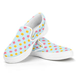 Pink And Yellow Macaron Pattern Print White Slip On Shoes