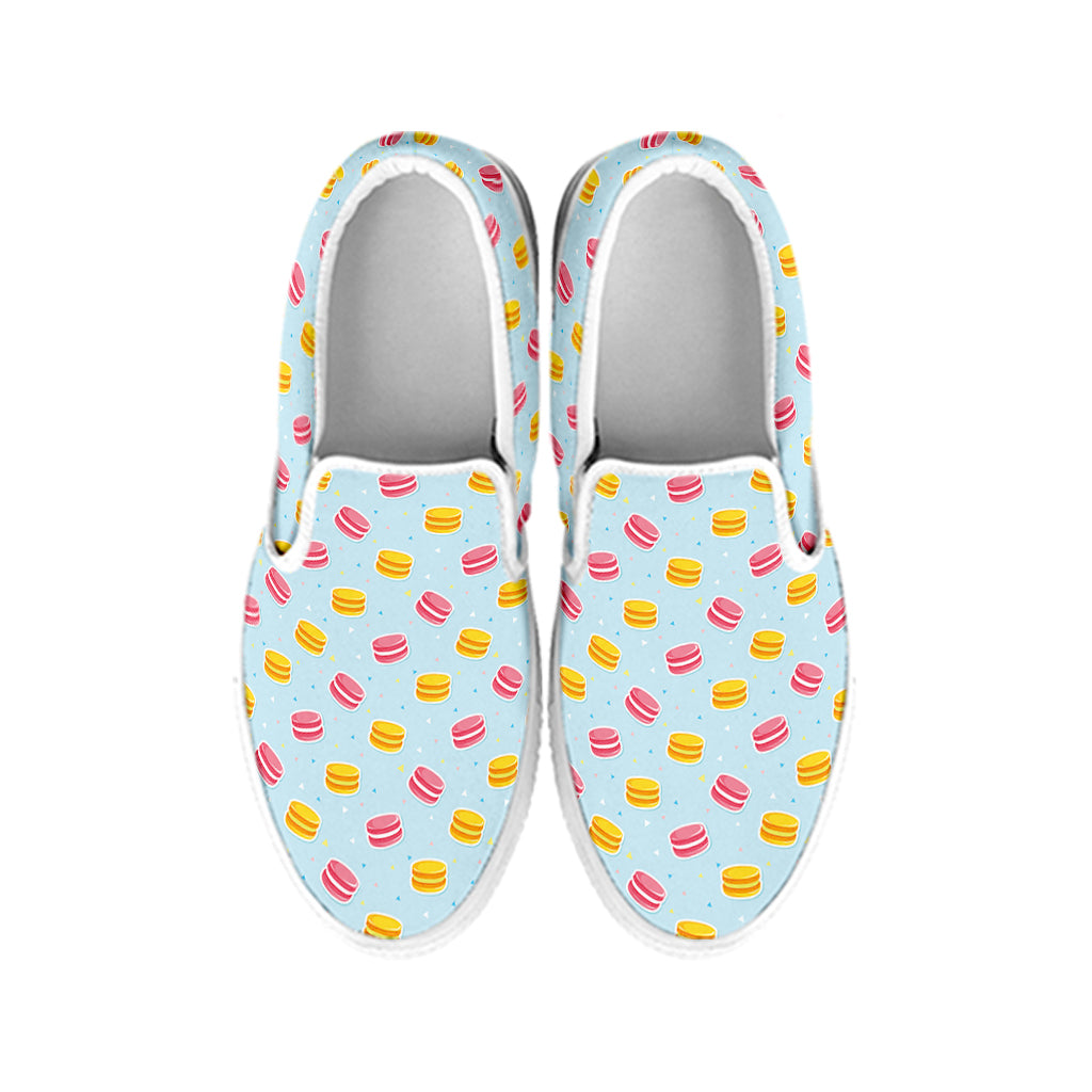 Pink And Yellow Macaron Pattern Print White Slip On Shoes
