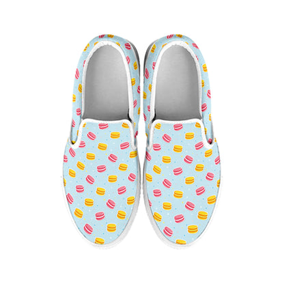 Pink And Yellow Macaron Pattern Print White Slip On Shoes