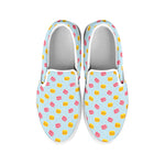 Pink And Yellow Macaron Pattern Print White Slip On Shoes