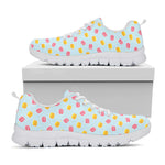 Pink And Yellow Macaron Pattern Print White Sneakers