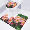 Pink And Yellow Plumeria Flower Print 3 Piece Bath Mat Set