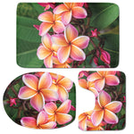 Pink And Yellow Plumeria Flower Print 3 Piece Bath Mat Set