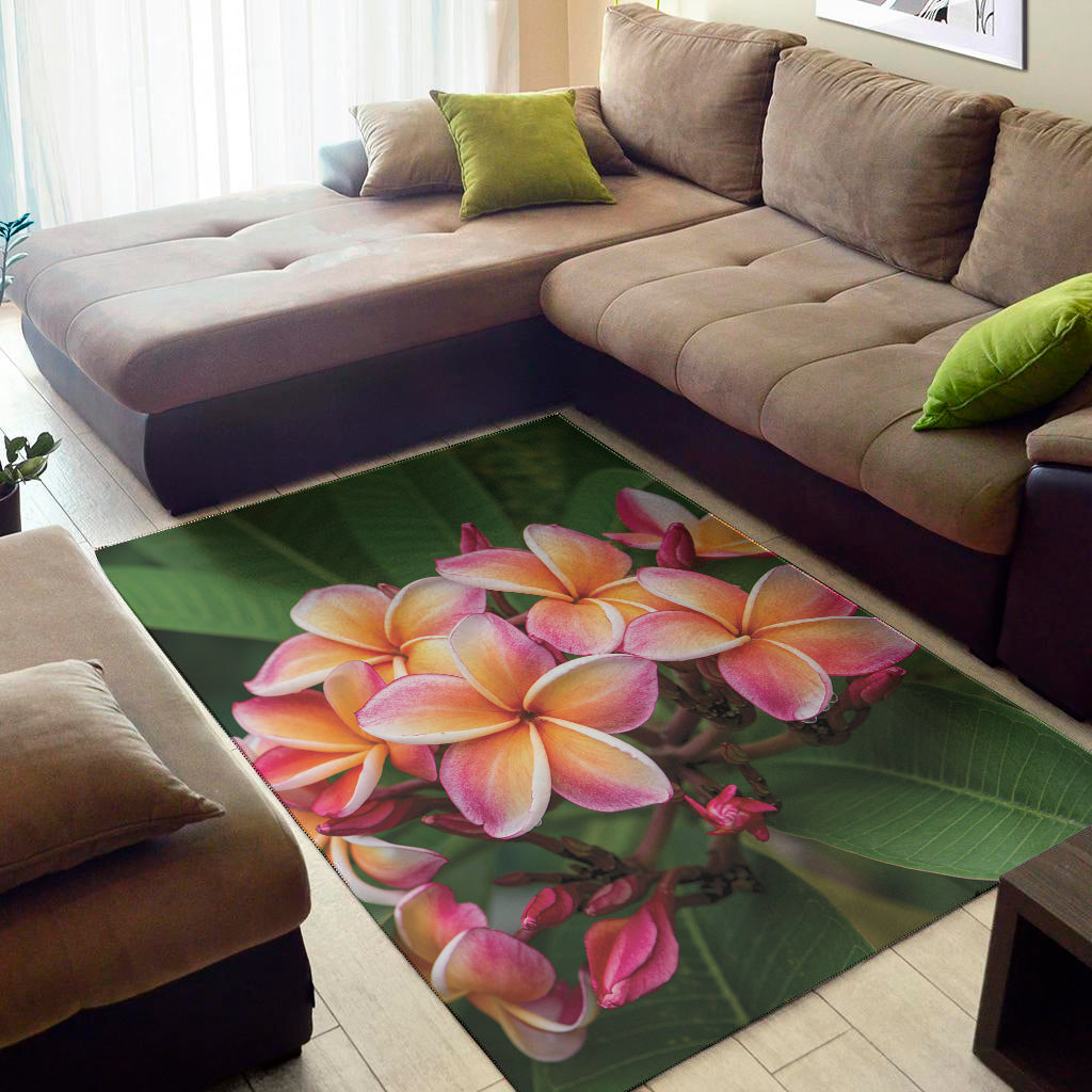 Pink And Yellow Plumeria Flower Print Area Rug