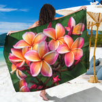 Pink And Yellow Plumeria Flower Print Beach Sarong Wrap