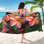 Pink And Yellow Plumeria Flower Print Beach Sarong Wrap