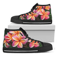 Pink And Yellow Plumeria Flower Print Black High Top Sneakers