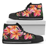 Pink And Yellow Plumeria Flower Print Black High Top Shoes