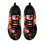 Pink And Yellow Plumeria Flower Print Black Sneakers