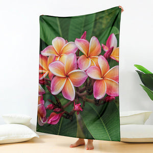 Pink And Yellow Plumeria Flower Print Blanket