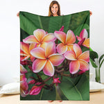 Pink And Yellow Plumeria Flower Print Blanket