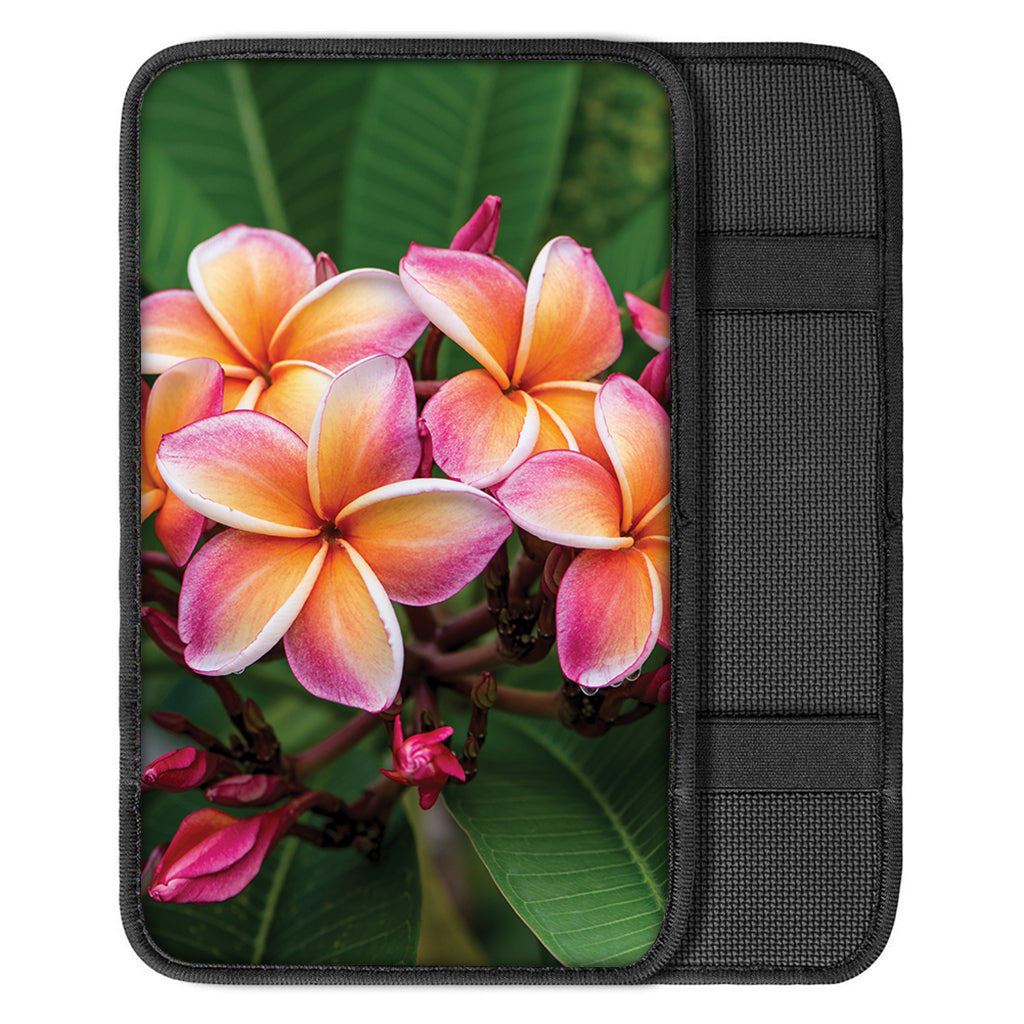 Pink And Yellow Plumeria Flower Print Car Center Console Cover