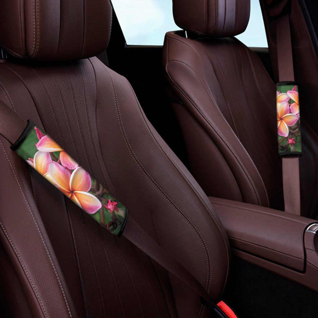 Pink And Yellow Plumeria Flower Print Car Seat Belt Covers