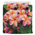 Pink And Yellow Plumeria Flower Print Duvet Cover Bedding Set
