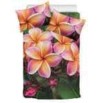 Pink And Yellow Plumeria Flower Print Duvet Cover Bedding Set