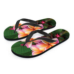 Pink And Yellow Plumeria Flower Print Flip Flops