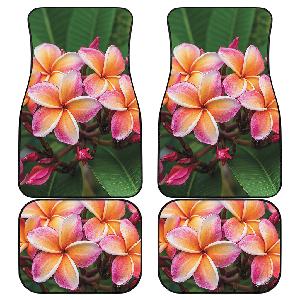 Pink And Yellow Plumeria Flower Print Front and Back Car Floor Mats