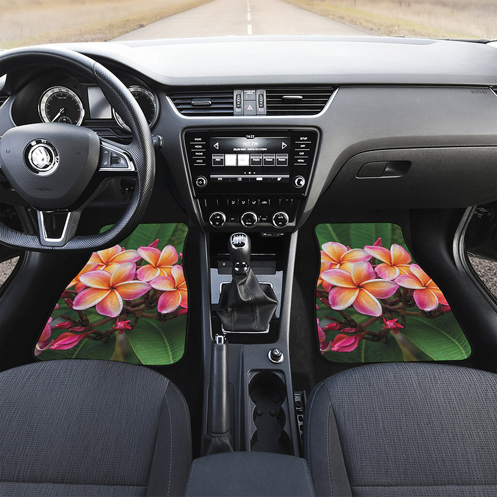 Pink And Yellow Plumeria Flower Print Front and Back Car Floor Mats