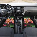 Pink And Yellow Plumeria Flower Print Front and Back Car Floor Mats