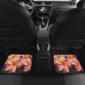 Pink And Yellow Plumeria Flower Print Front and Back Car Floor Mats