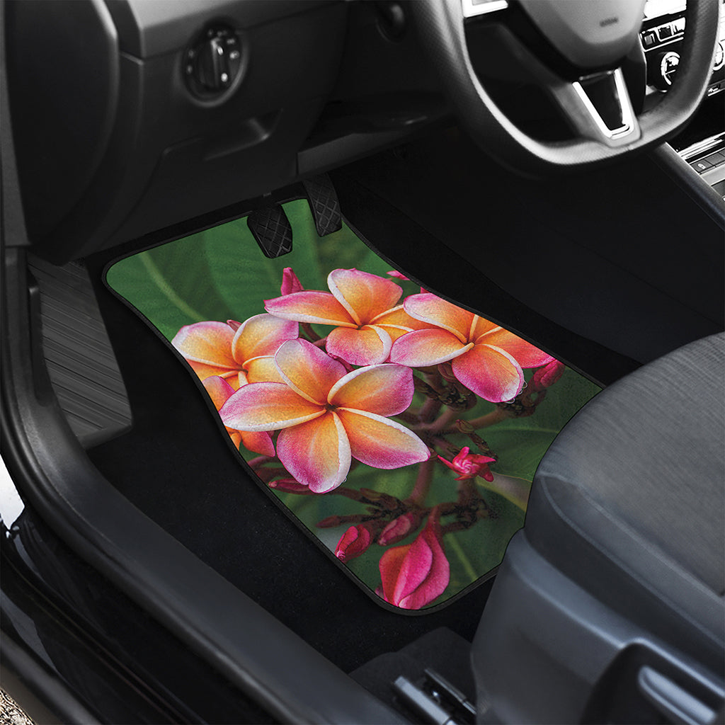 Pink And Yellow Plumeria Flower Print Front and Back Car Floor Mats